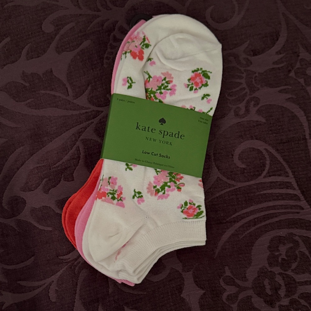 Kate Spade 3-Pack Low Cut Socks in Floral, Pink, and Orange